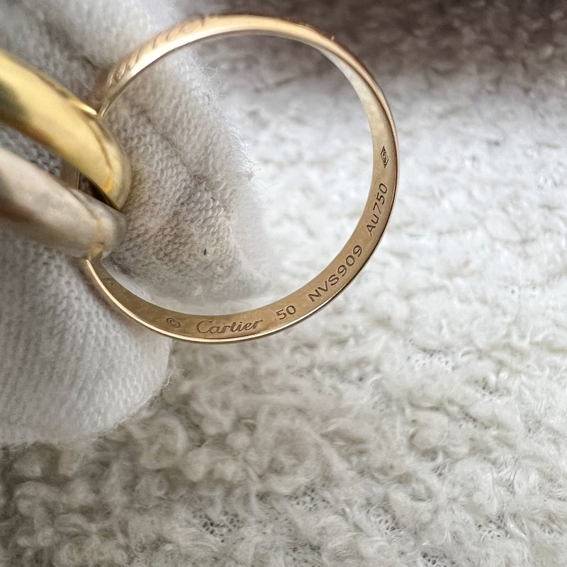 Cartier Trinity Ring, Small Model in 18K Yellow Gold, White Gold and Rose Gold Sz 50