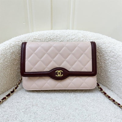 Chanel Seasonal Wallet On Chain WOC in Pink and Burgundy Lambskin and AGHW