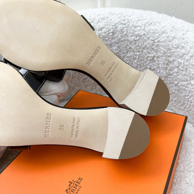 Hermes Oasis Sandals in Noir Black Calfskin Sz 36