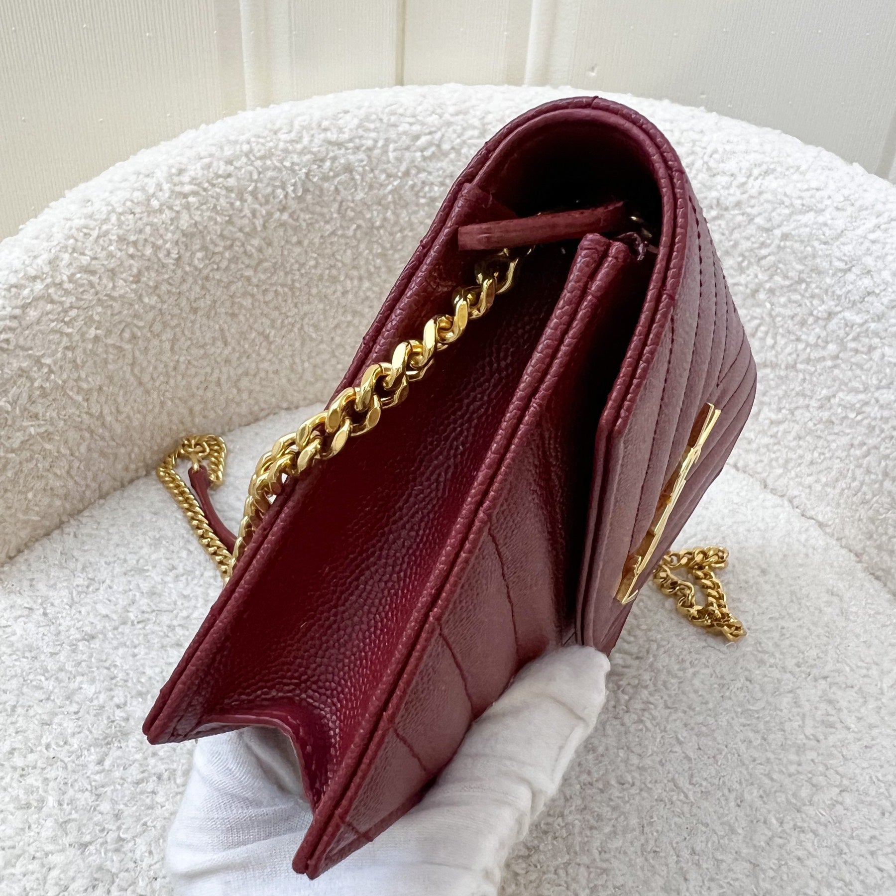 Ysl - Red Grainy Leather Wallet on Chain (WOC)