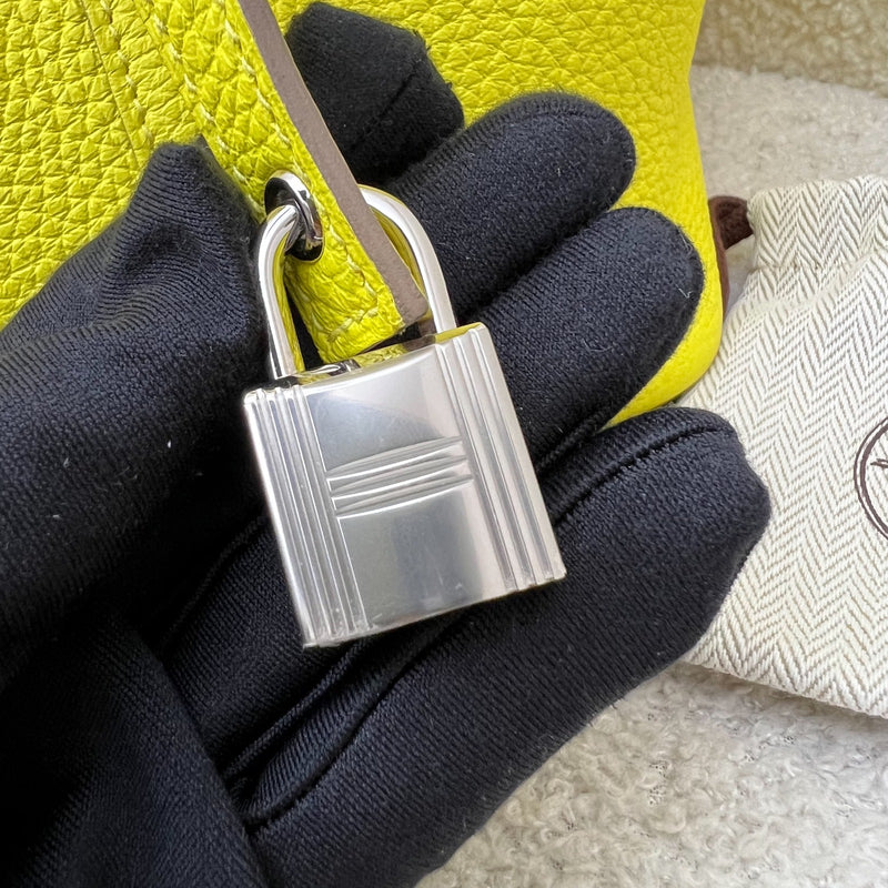 Hermes Picotin Touch 18 in Lime Clemence Leather, Mimosa Matte Alligator Leather and PHW