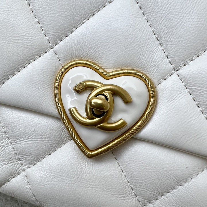 Chanel 23S Heart Clasp Small Flap in White Lambskin and AGHW
