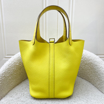 Hermes Picotin Touch 18 in Lime Clemence Leather, Mimosa Matte Alligator Leather and PHW