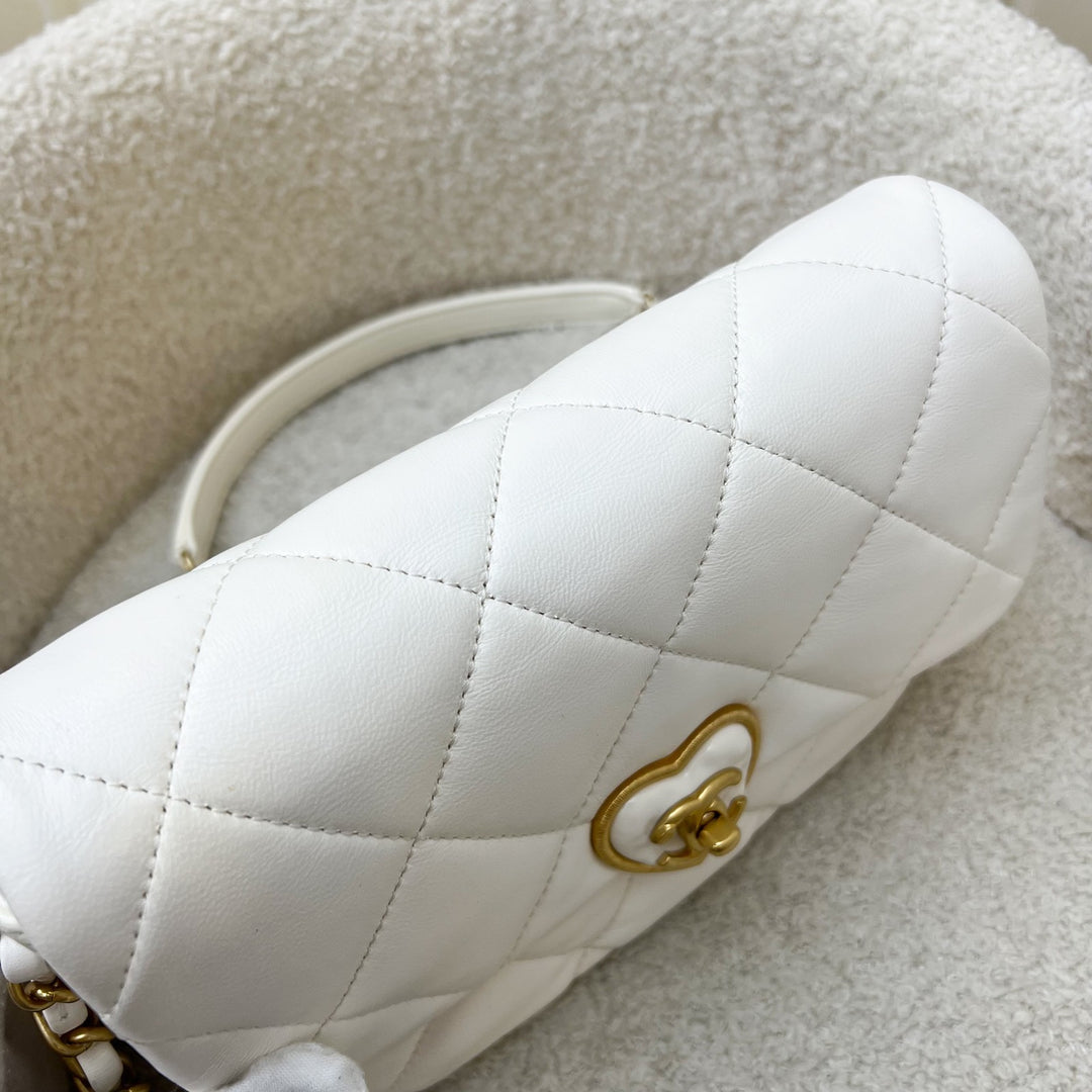Chanel 23S Heart Clasp Small Flap in White Lambskin and AGHW
