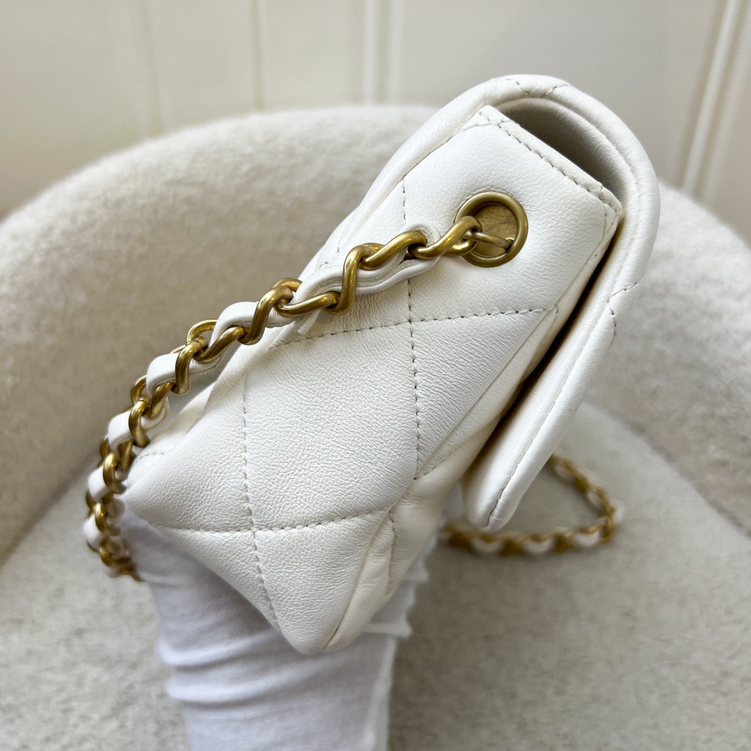 Chanel 23S Heart Clasp Small Flap in White Lambskin and AGHW