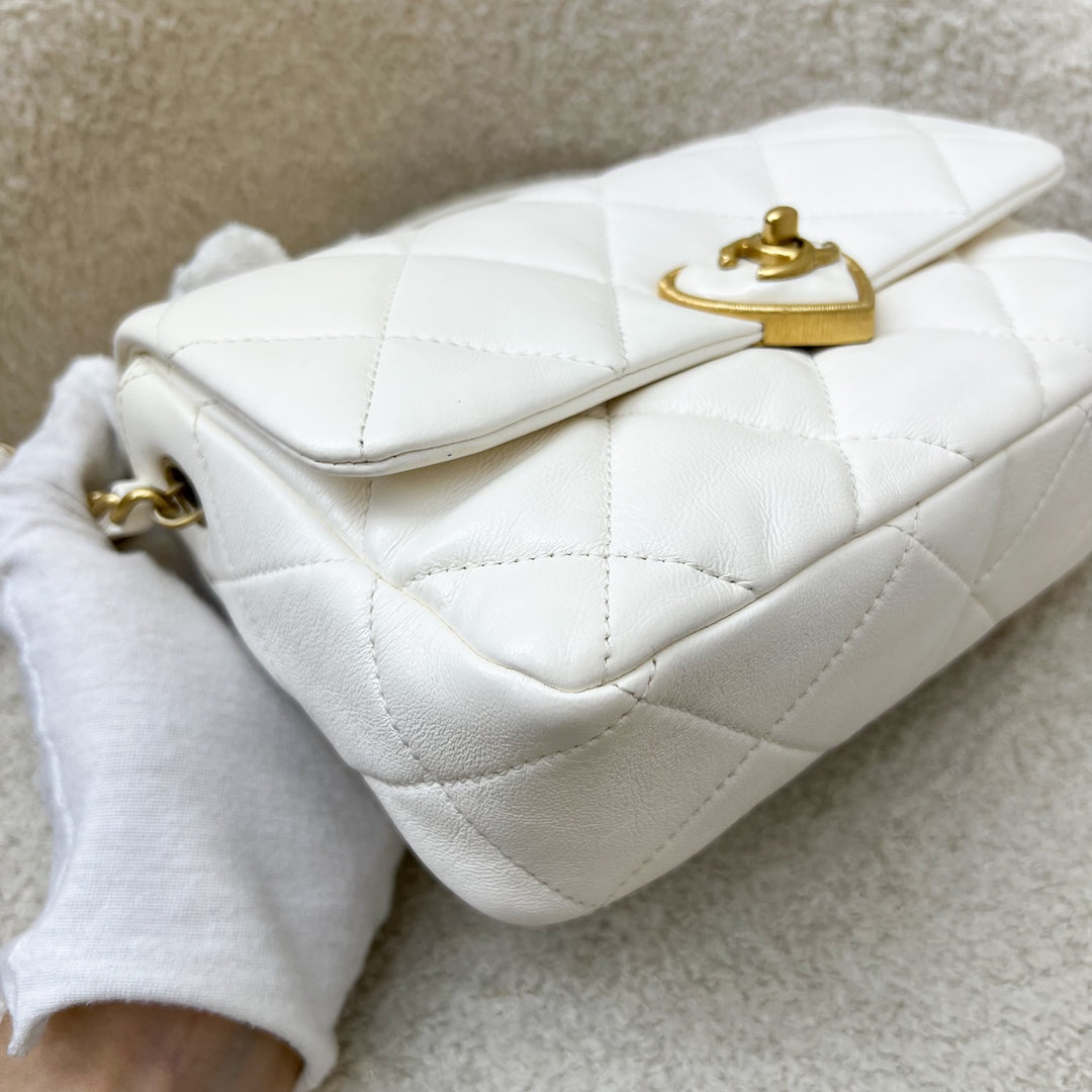 Chanel 23S Heart Clasp Small Flap in White Lambskin and AGHW