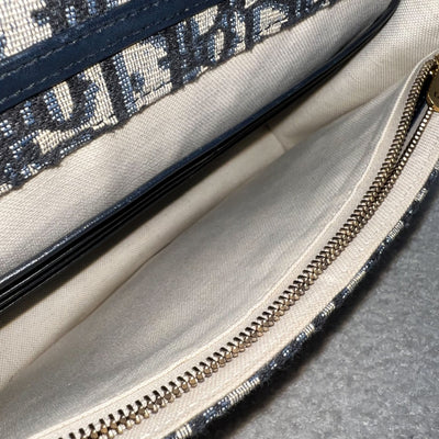 Dior Medium Saddle Pouch with Chain WOC in Blue Dior Oblique Jacquard Canvas and GHW (22cm)