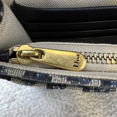 Dior Medium Saddle Pouch with Chain WOC in Blue Dior Oblique Jacquard Canvas and GHW (22cm)