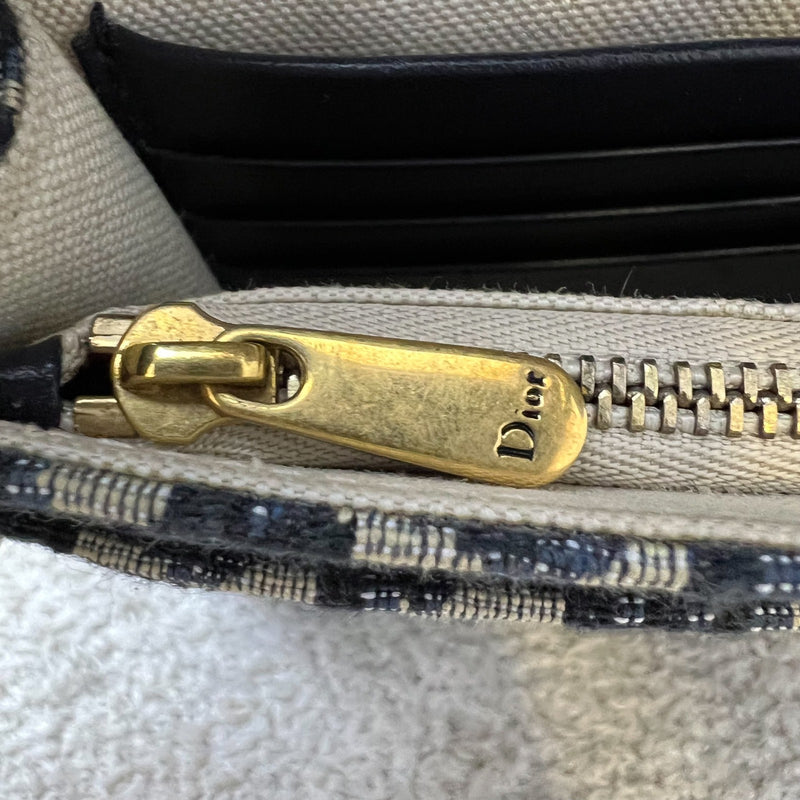 Dior Medium Saddle Pouch with Chain WOC in Blue Dior Oblique Jacquard Canvas and GHW (22cm)