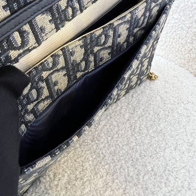 Dior Medium Saddle Pouch with Chain WOC in Blue Dior Oblique Jacquard Canvas and GHW (22cm)