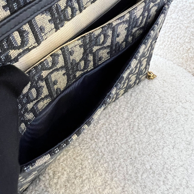 Dior Medium Saddle Pouch with Chain WOC in Blue Dior Oblique Jacquard Canvas and GHW (22cm)