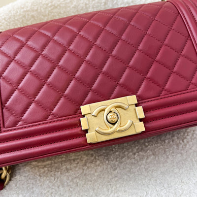 Chanel Medium 25cm Boy Flap in Dark Red Lambskin and AGHW