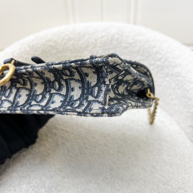 Dior Medium Saddle Pouch with Chain WOC in Blue Dior Oblique Jacquard Canvas and GHW (22cm)