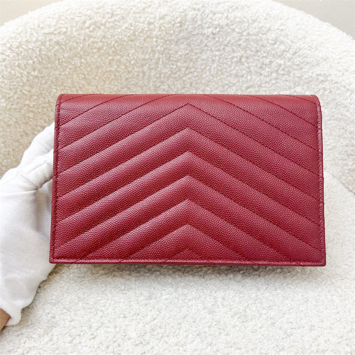 Saint Laurent YSL Small Wallet on Chain WOC in Dark Red