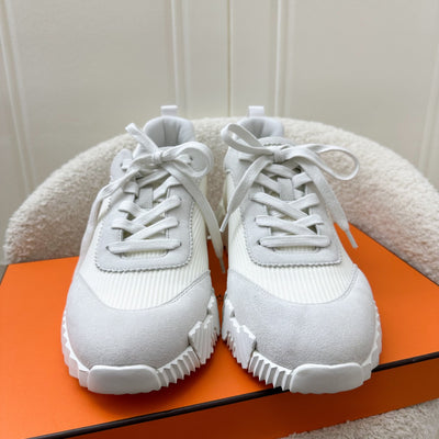 Hermes Men’s Bouncing Sneakers in White Suede and Mesh Technique Sz 41.5