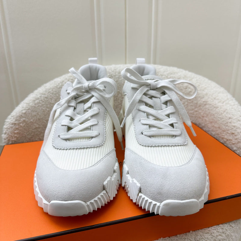 Hermes Men’s Bouncing Sneakers in White Suede and Mesh Technique Sz 41.5