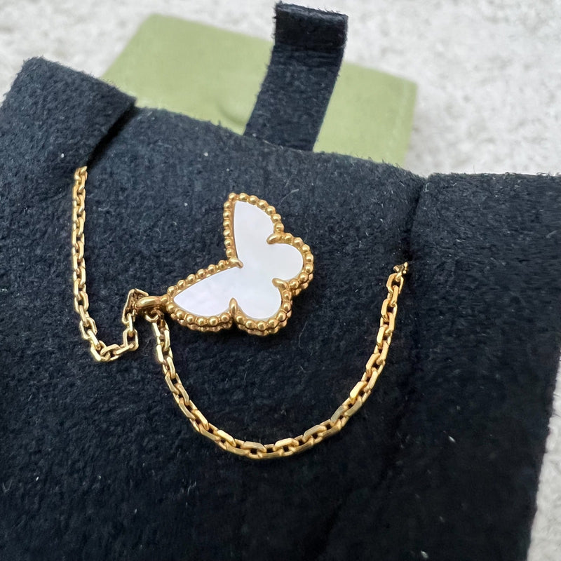 Van Cleef & Arpels VCA Sweet Alhambra Butterfly Pendant with Mother of Pearl MOP in 18K Yellow Gold