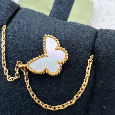 Van Cleef & Arpels VCA Sweet Alhambra Butterfly Pendant with Mother of Pearl MOP in 18K Yellow Gold