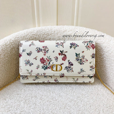 Dior Caro Pouch / Wallet on Chain WOC in White Petites Fleurs Calfskin and GHW