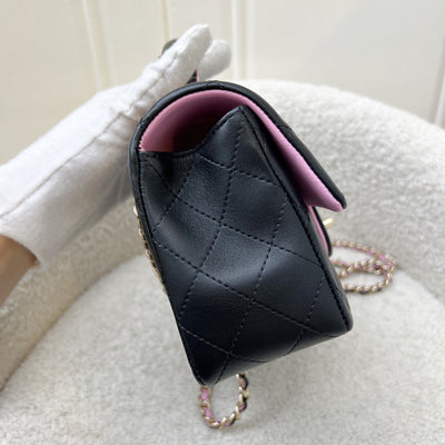 Chanel 23P Top Handle Mini Rectangular Flap in Black and Pink Lambskin LGHW (Model: AS2431)