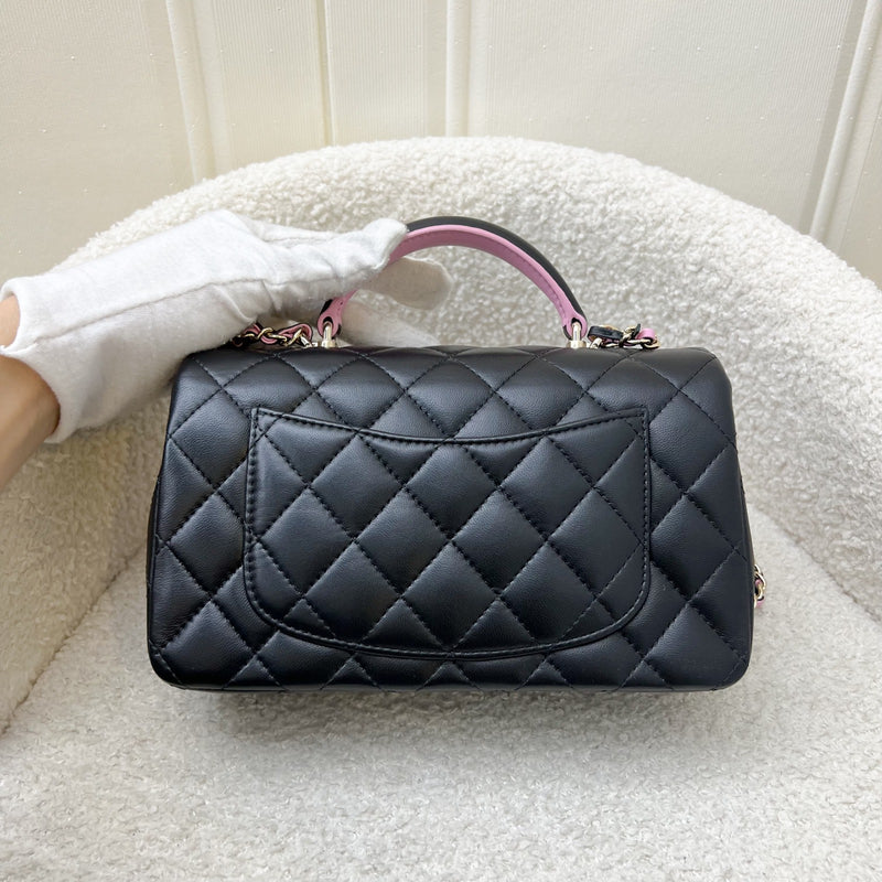 Chanel 23P Top Handle Mini Rectangular Flap in Black and Pink Lambskin LGHW (Model: AS2431)