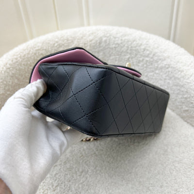 Chanel 23P Top Handle Mini Rectangular Flap in Black and Pink Lambskin LGHW (Model: AS2431)