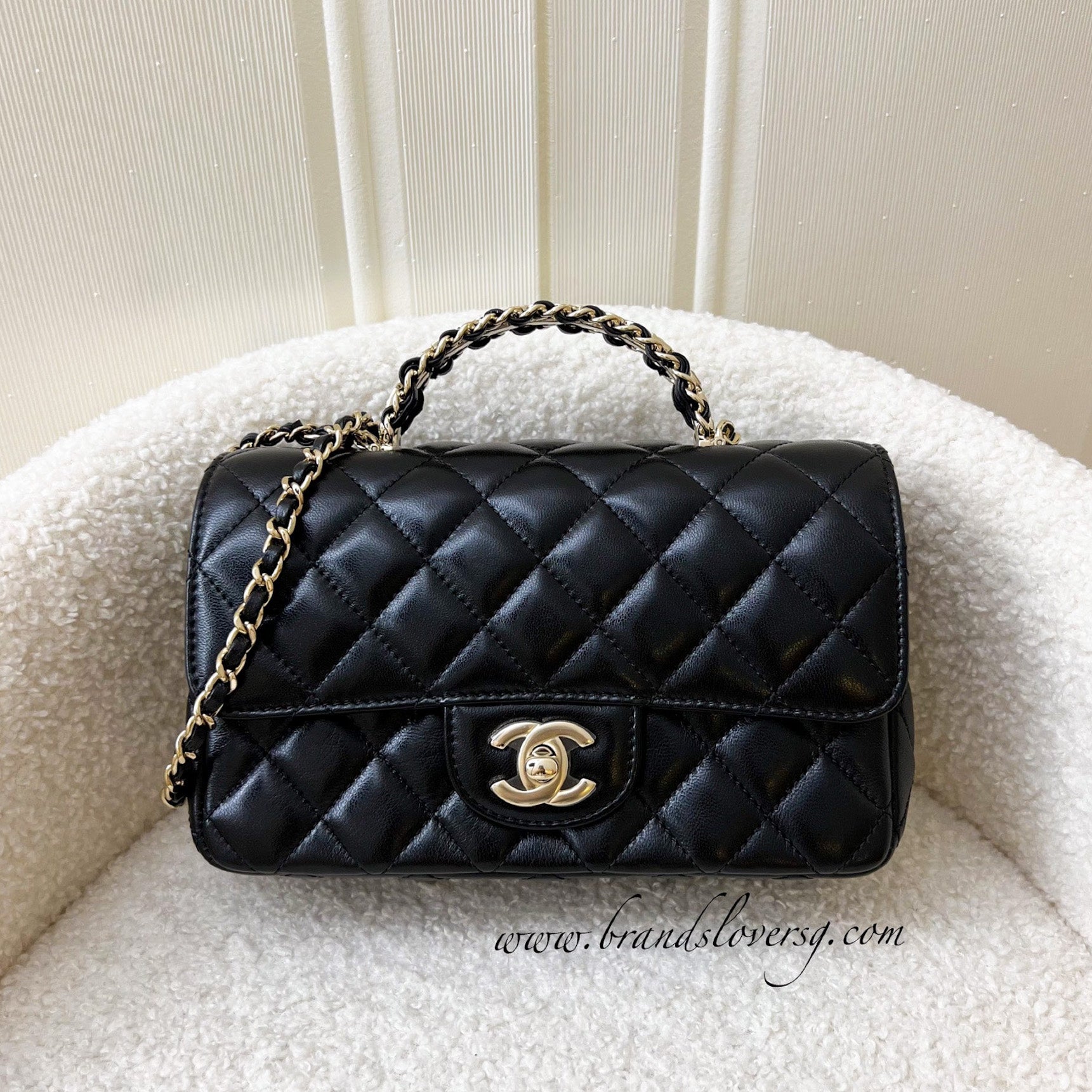 Chanel 23A Mini Rectangle Flap with Crystals Top Handle in Black Lambs –  Brands Lover