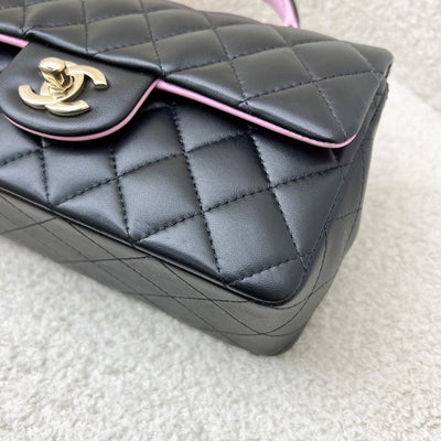 Chanel 23P Top Handle Mini Rectangular Flap in Black and Pink Lambskin LGHW (Model: AS2431)