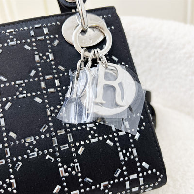 Dior Mini Lady Dior Bag in Black Strass Cannage Satin and SHW