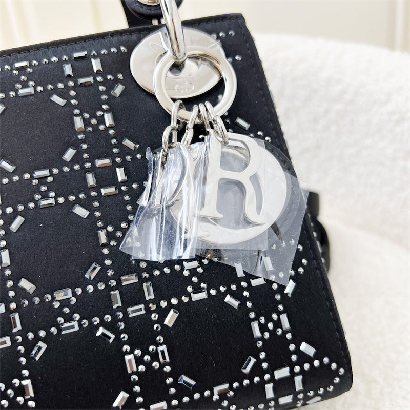 Christian Dior Mini Lady Dior Bag Black Strass Cannage Satin Silver Ha –  Coco Approved Studio