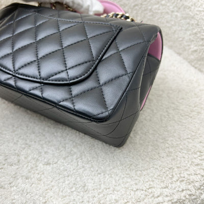 Chanel 23P Top Handle Mini Rectangular Flap in Black and Pink Lambskin LGHW (Model: AS2431)