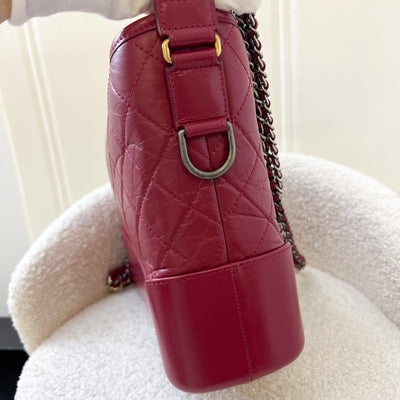 Chanel Medium (New Large) Gabrielle Hobo Bag in Dark Red Distressed Leather and 3-Tone HW