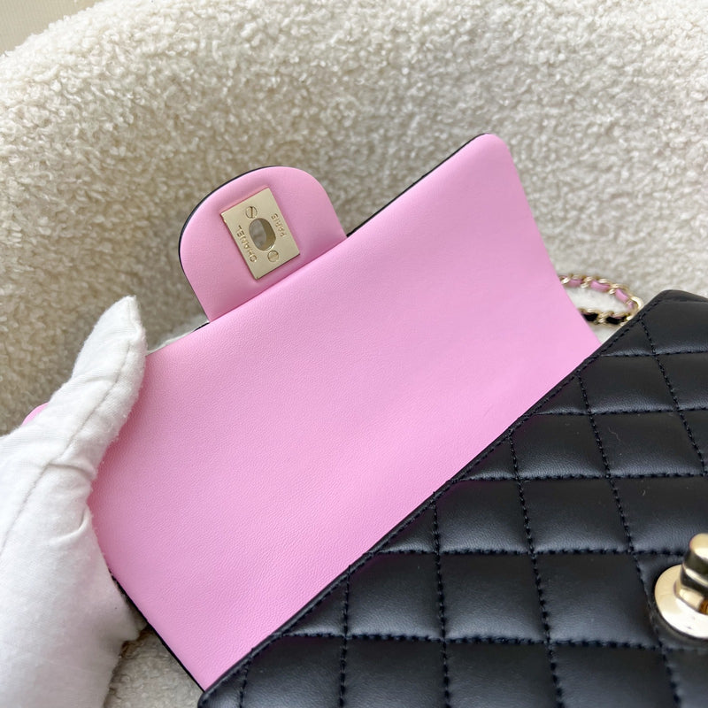 Chanel 23P Top Handle Mini Rectangular Flap in Black and Pink Lambskin LGHW (Model: AS2431)