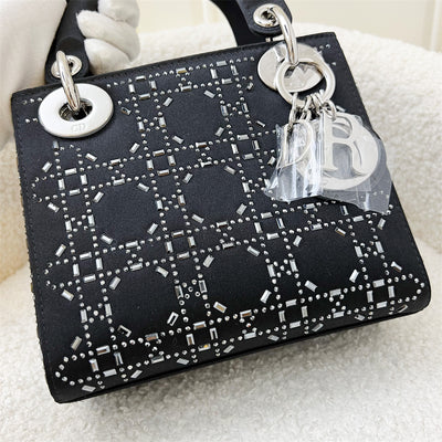 Dior Mini Lady Dior Bag in Black Strass Cannage Satin and SHW