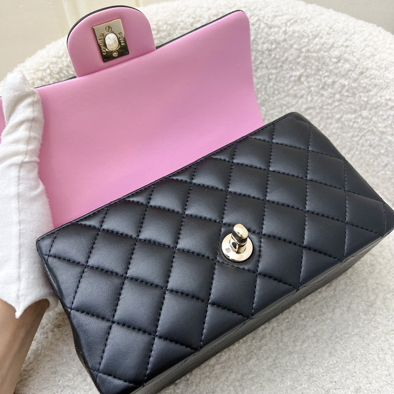 Chanel 23P Top Handle Mini Rectangular Flap in Black and Pink Lambskin LGHW (Model: AS2431)