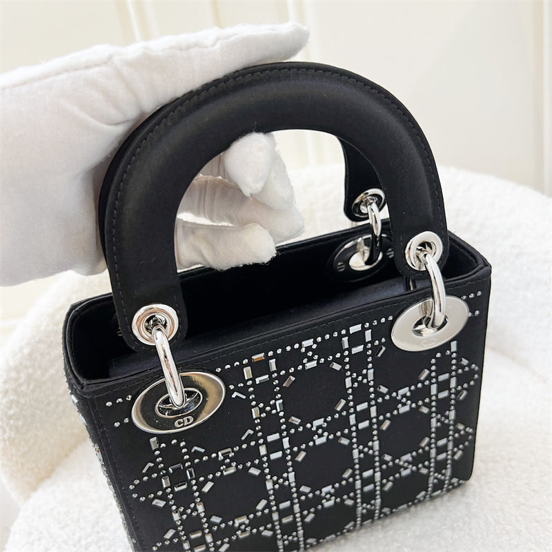 Dior Mini Lady Dior Bag in Black Strass Cannage Satin and SHW