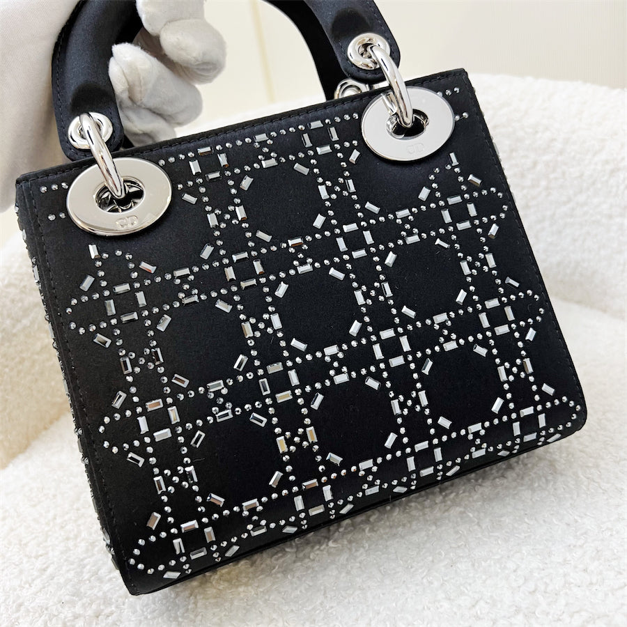 Dior Mini Lady Dior Bag in Black Strass Cannage Satin and SHW