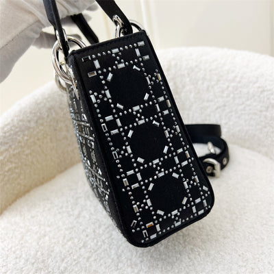 Dior Mini Lady Dior Bag in Black Strass Cannage Satin and SHW