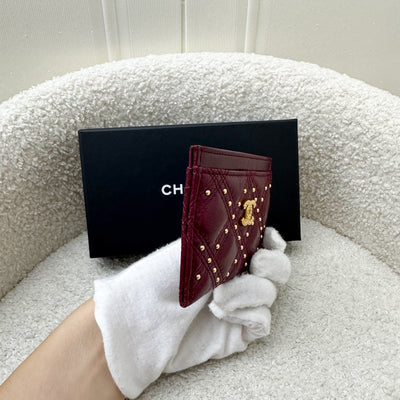 Chanel Seasonal Flat Card Holder in Red Distressed Calfskin and AGHW