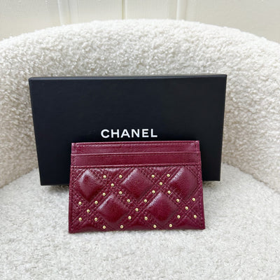 Chanel Seasonal Flat Card Holder in Red Distressed Calfskin and AGHW