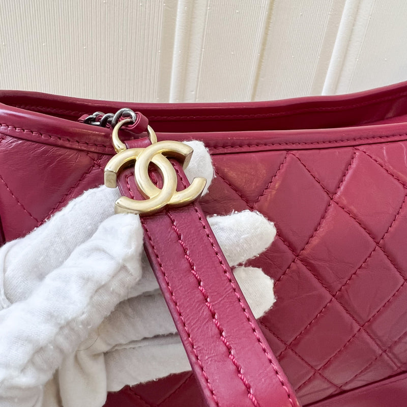 Chanel Medium (New Large) Gabrielle Hobo Bag in Dark Red Distressed Leather and 3-Tone HW