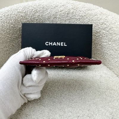 Chanel Seasonal Flat Card Holder in Red Distressed Calfskin and AGHW