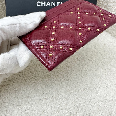 Chanel Seasonal Flat Card Holder in Red Distressed Calfskin and AGHW