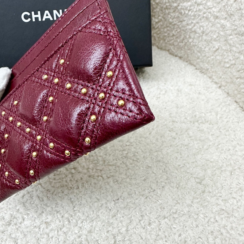 Chanel Seasonal Flat Card Holder in Red Distressed Calfskin and AGHW