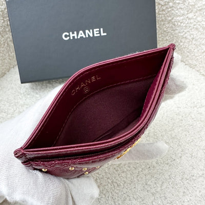 Chanel Seasonal Flat Card Holder in Red Distressed Calfskin and AGHW