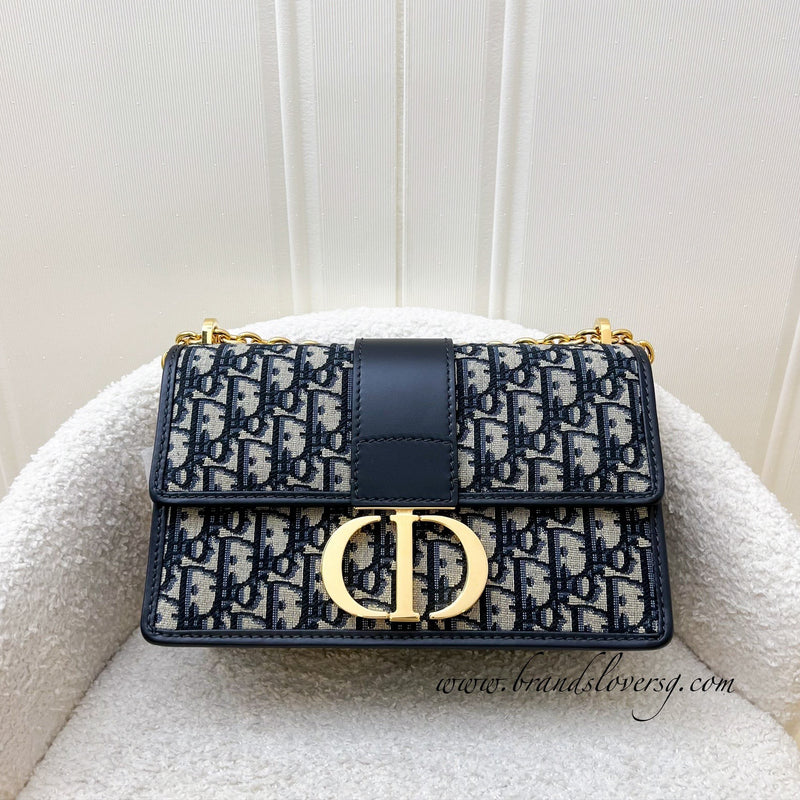 Dior 30 Montaigne Chain Flap Bag in Dark Blue Oblique Canvas and GHW