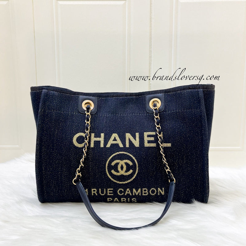 Chanel Small / Medium Deauville in Shimmery Blue Fabric and LGHW