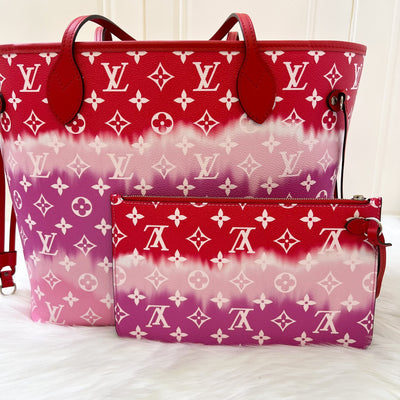 LV Neverfull MM with Detachable Pouch in Red / Pink Escale Monogram Canvas SHW