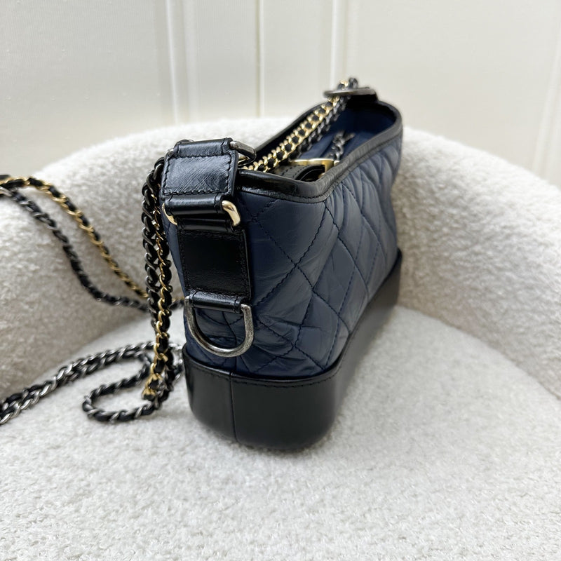 Chanel Small Gabrielle Hobo Bag in Navy Distressed Calfskin, Black Base and 3-tone HW