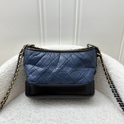 Chanel Small Gabrielle Hobo Bag in Navy Distressed Calfskin, Black Base and 3-tone HW